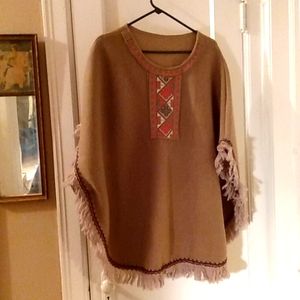 Ladies Aztec embroidered print poncho/cape